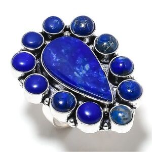 Size 9 Lapis Lazuli Gemstone Handmade 925 Sterling Silver Overlay Jewelry Ring
